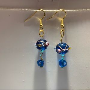 Blue ball earrings, hand made by me